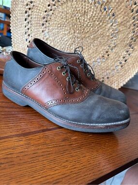 L.L. Bean Two-toned Brown Black Leather Suede Saddle Oxford Shoe Men’s 9 D USA
